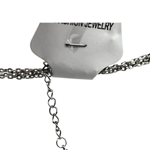 Layered Antique Silver Pendant Necklace With Compass Hamsa Hand & Feather Charms - Picture 9 of 12